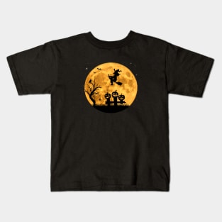 Witch with Spider Pumpkin Halloween Witchcraft Kids T-Shirt